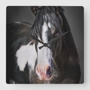 Horse Porträtt II Fyrkantig Klocka