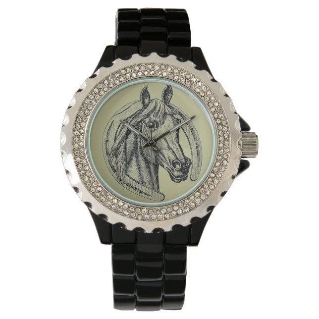 Horse Porträtt Illustration Wrist Watch Armbandsur (Framsida)