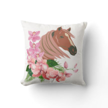 Horse porträtt med orkidblomning