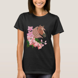 Horse porträtt med orkidblomning t shirt
