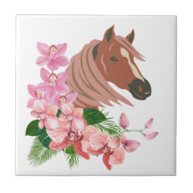 Horse porträtt med orkidformade blommor Underlägg