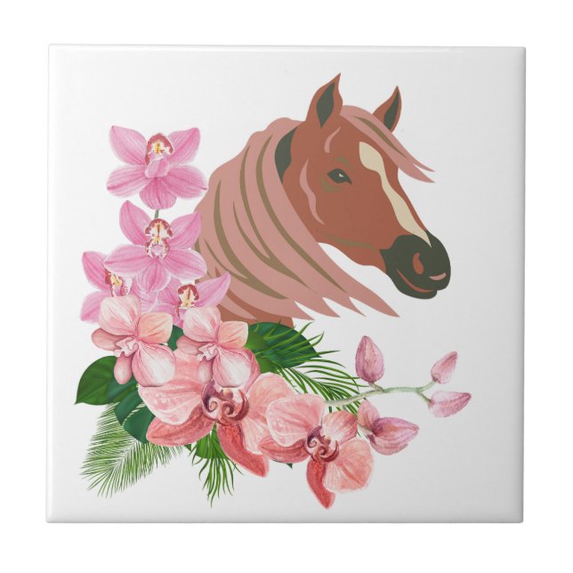 Horse porträtt med orkidformade blommor Underlägg (Framsidan)