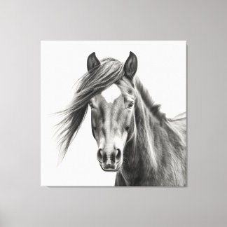 Horse Porträtt: Monokroma Hand-Sketched Horse Canvastryck