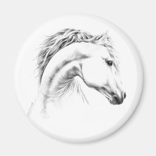 Horse porträtt Pencil teckning Equestrian art Magnet