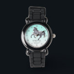 Horse porträtt pony-flickor tittar på för barn app armbandsur<br><div class="desc">Hästungsflickor från porträtt tittar på för barn galloping appaloosa silver grått-hästturkos ombre-bakgrund,  vackra personliger för hästälskare.</div>