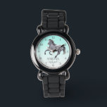 Horse porträtt pony-flickor tittar på för barn app armbandsur<br><div class="desc">Hästungsflickor från porträtt tittar på för barn galloping appaloosa silver grått-hästturkos ombre-bakgrund,  vackra personliger för hästälskare.</div>