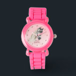 Horse porträtt pony Flickor vaktar för barn Armbandsur<br><div class="desc">Horse porträtt cowgirl equestrian personlig namn killes watch,  hästälsklingsgåva,  gåva till flickor,  vit häst porträtt,  bakgrunden till rosa i pastel</div>