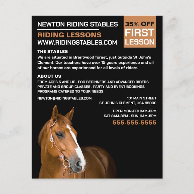 Horse Porträtt, Riding Instructor, Akademy Flygblad (Framsidan)