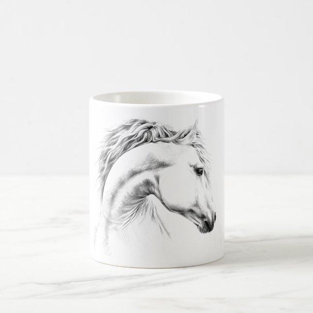 Horse porträtt sketch teckning Equestrian art Kaffemugg (Center)