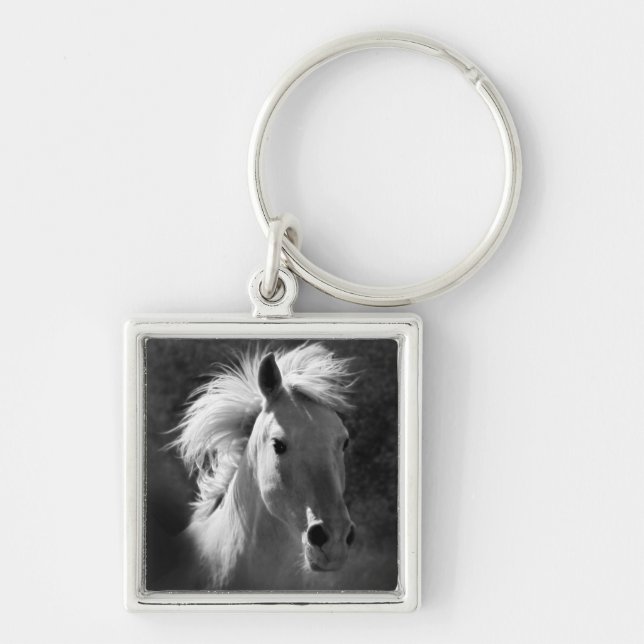 Horse Porträtt V Fyrkantig Silverfärgad Nyckelring (Framsidan)