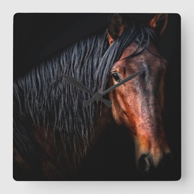 Horse Porträtt VII Fyrkantig Klocka (Framsida)