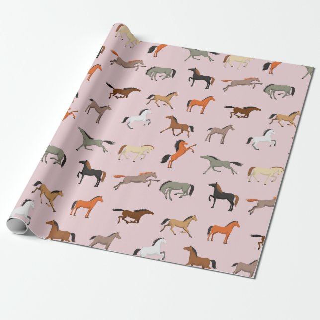 Horse Print Mönster, Women & Girls Kid, Cowgirl Presentpapper (Utrullad)