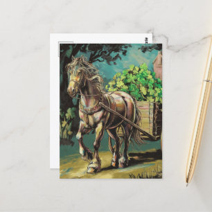 Horse Pulling A Cart Fullt of Shamrocks Vykort