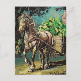 Horse Pulling A Cart Fullt of Shamrocks Vykort