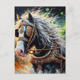 Horse Pulling a Load of Shamrocks Vykort