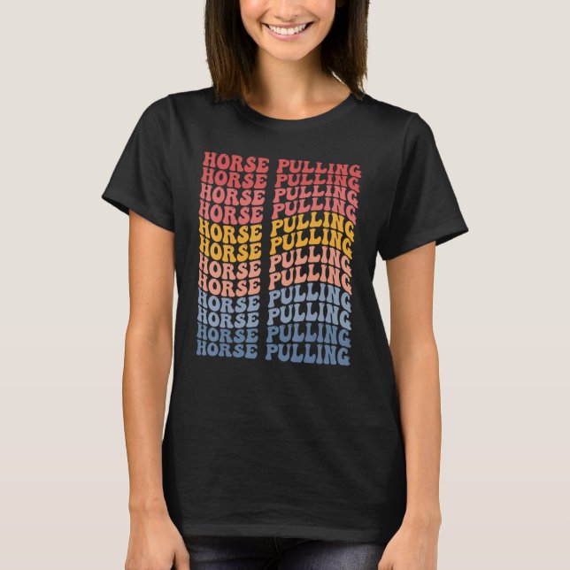 Horse Pulling Groovy Retro Sports T Shirt (Framsida)