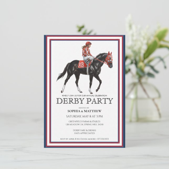 Horse Racing Derby Party Invitation Art Inbjudningar (Stående Fram)