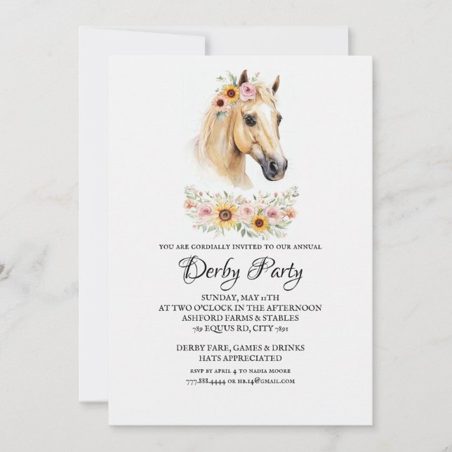 Horse Racing Floral Derby Day Party Invitation Inbjudningar (Framsida)
