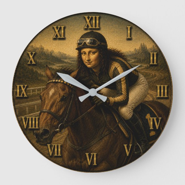 Horse Racing Funny Mona Lisa  Jockey Gift  Stor Klocka (Framsida)