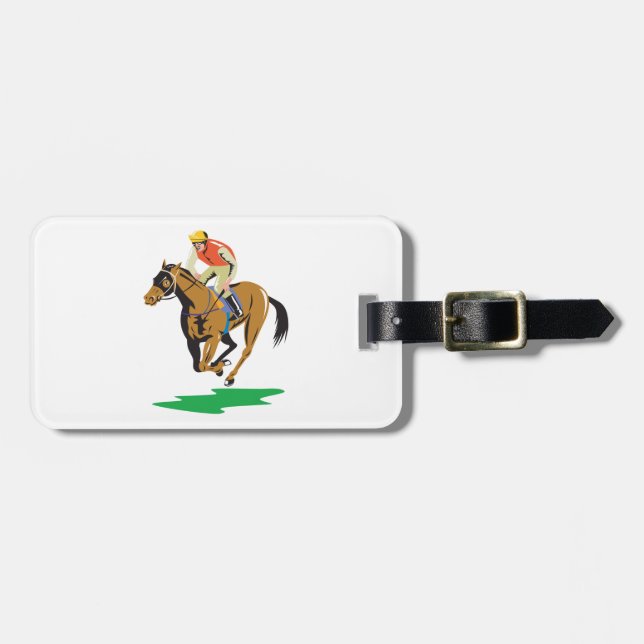 Horse Racing Jockey Galloping Bagagebricka (Horisontell Framsida)