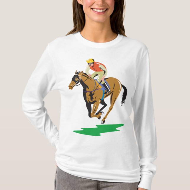 Horse Racing Jockey Galloping T Shirt (Framsida)
