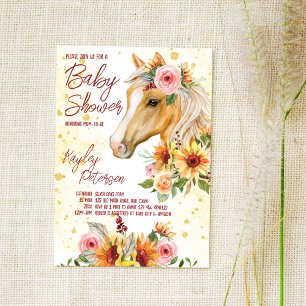 Horse ranch sunblommor rosa blommor babydusch inbjudningar