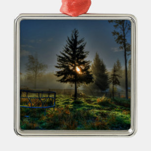Horse Ranch Sunrise Nature Photo Julgransprydnad Metall