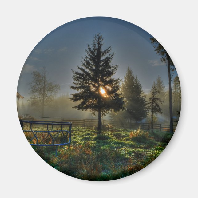 Horse Ranch Sunrise Nature Photo Magnet (Framsidan)