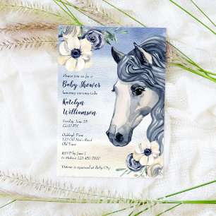 Horse ranch vattenfärg med blommor, babydusch inbjudningar