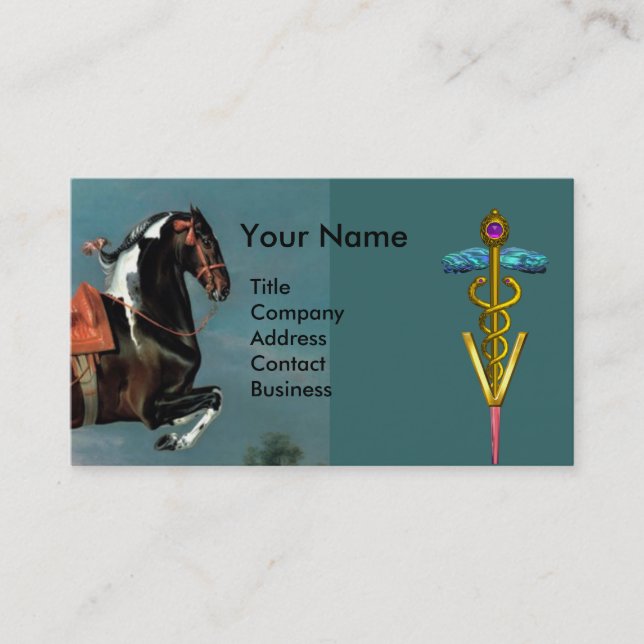 HORSE REARING AND GULD CADUCEUS VETERINARY SYMBOL VISITKORT (Framsida)
