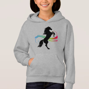 Horse Rearing Hoodie med färgade trådar och Namn T Shirt