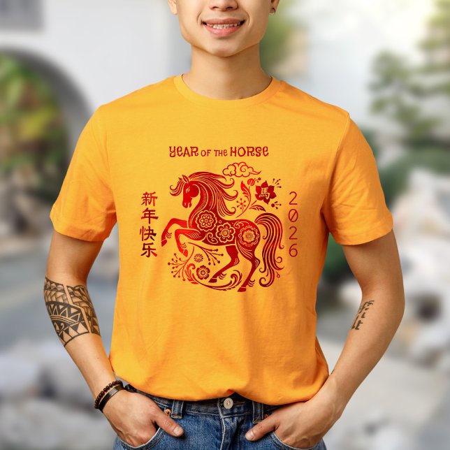 Horse Red Foil Chinese Lunar New Year 2026 Bold T Shirt (Skapare uppladdad)