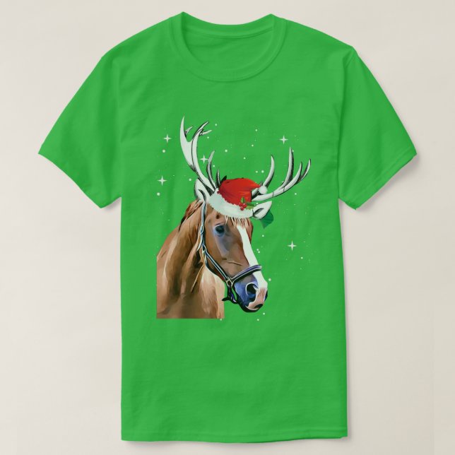 Horse Reindeer jul Ljus Cute T Shirt (Design framsida)