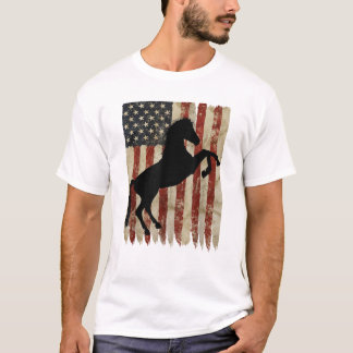 Horse Rider American Flagga USA Patriotic Stallion T Shirt