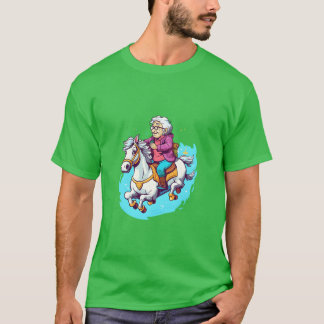 Horse Rider Grandma  Kawaii-familjen T Shirt