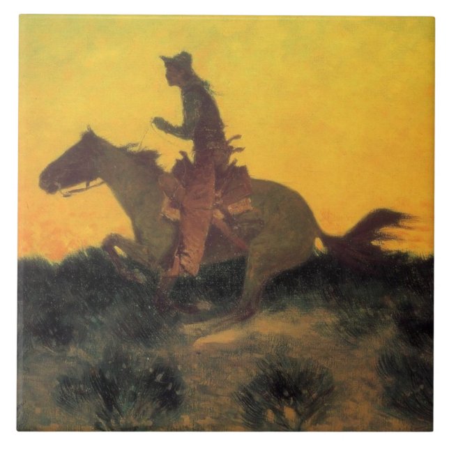 Horse Rider Mot solnedgången (av Remington) Kakelplatta (Framsidan)