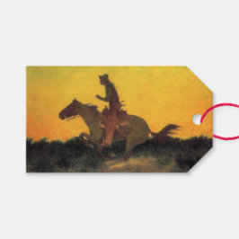 Horse Rider Mot solnedgången (av Remington) Presentetikett
