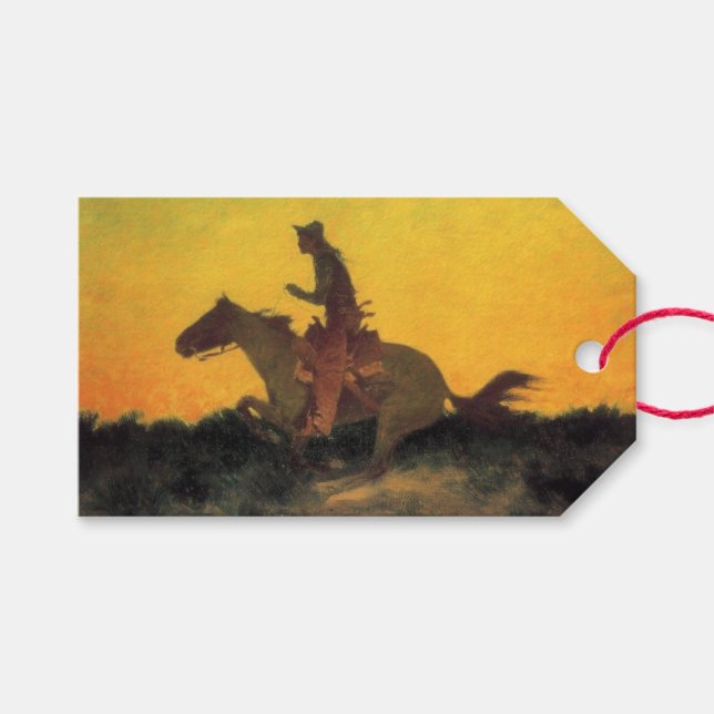 Horse Rider Mot solnedgången (av Remington) Presentetikett (Framsidan (Horisontell))