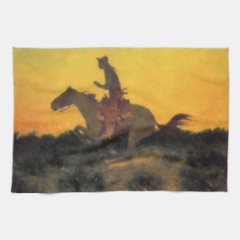 Horse Rider Mot solnedgången i Vilda western Kökshandduk