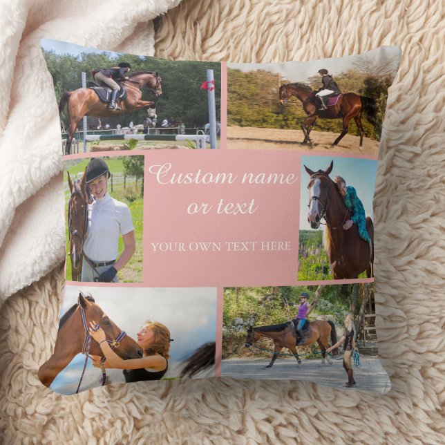 Horse Rider Photo Collage Rosa Anpassningsbar Cush Kudde (Skapare uppladdad)