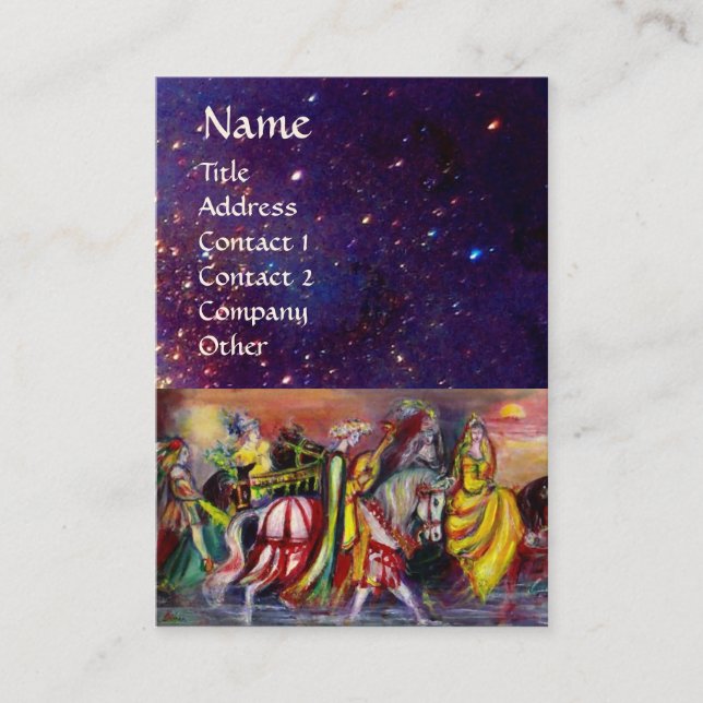 HORSE RIDERS,MUSIC IN THE NIGHT Fantasy Blue Visitkort (Framsida)