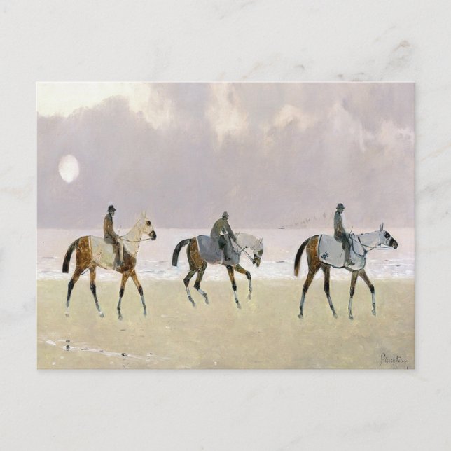 Horse Riders på stranden 1892 Vykort (Framsida)