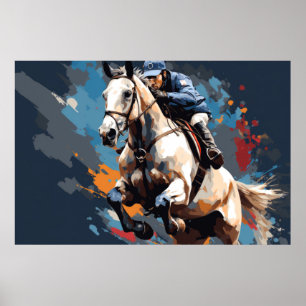 Horse Riding Action Sport Painting Abstrakt Art Poster