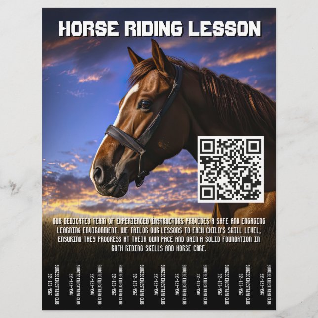 Horse Riding Lesson Flyer med QR-kod (Framsidan)
