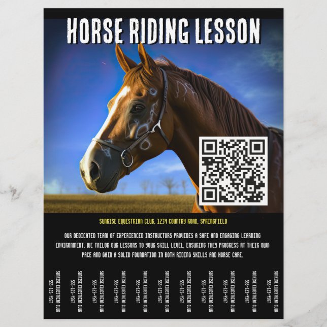 Horse Riding Lesson Flyer med QR-kod v.2 (Framsidan)