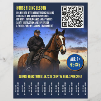 Horse Riding Lesson Flyer med QR-kod v.3