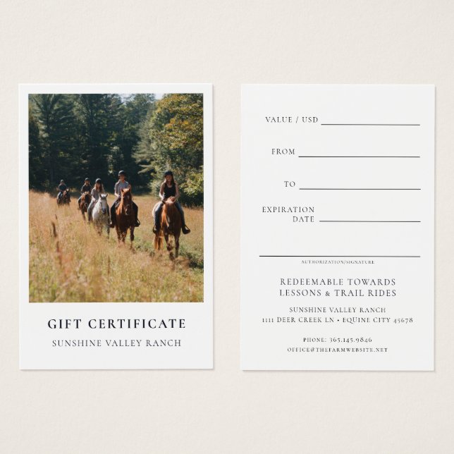 Horse Riding Lessons Gift Certificate Template Visitkort (Framsida & baksida)