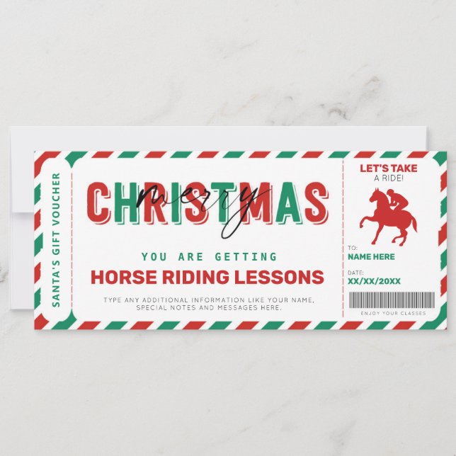 Horse Riding Lessons jul Gift Biljett Voucher (Framsida)