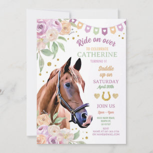 Horse Riding Party Lilac Pony Flower Girl Birthday Inbjudningar