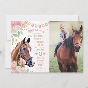 Horse Riding Party Photo Pony Flower Girl Birthday Inbjudningar